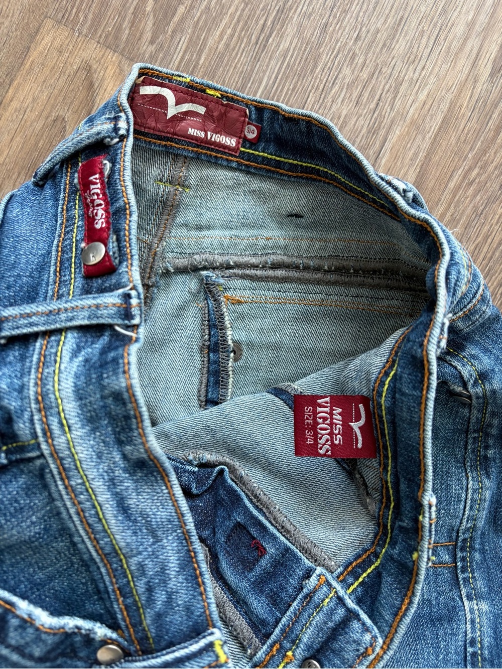 Y2K Miss Vigoss Denim Mini Skirt Jean Skirt Contrast Stitch Pocket Detail 3/4 - Picture 6 of 8